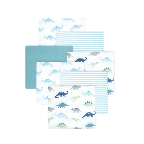 Image of Little Treasure Hudson Baby Cotton Poly Flannel Receiving Blankets Multipack, Blue Soft Teal Dino, 30x30 inches
