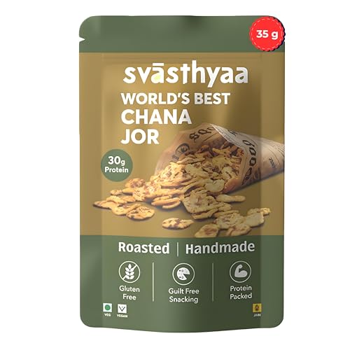 Image of Svasthyaa Roasted Chana Jor Garam Healthy Snack for Kids & Adults | Crispy Channa Namkeen, Gluten Free | Vegan Jain Snack with Sea Salt & Hing | No Palm Oil, No Added Sugar 35gms (Pack of 1)