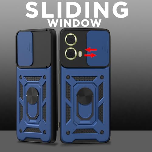 Image of Pikkme D10 Tough Armor Bumper Case | 360 Protection Case | Sliding Camera Shield Cover & Ring Holder Stand Back Cover for Moto G85 5G (Blue)