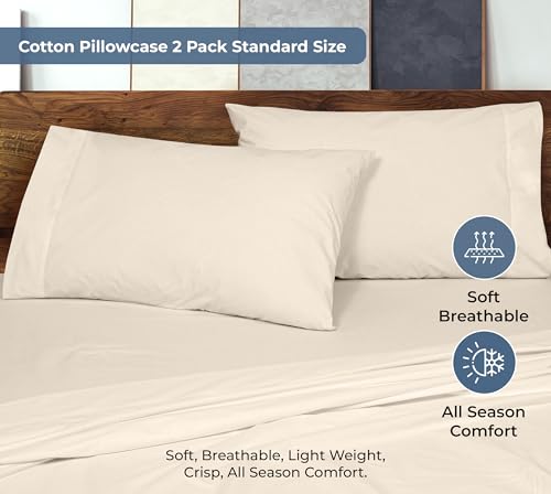 Image of ROYALE LINENS 100% Organic Cotton Percale Pillowcases Set of 2 - Queen Size Percale Pillowcase - Queen Set of 2 Pillow Cover - Breathable, Cool & Crisp Cream Pillow Cases (20 inchx30 inch, Cream)