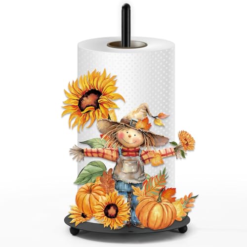 JarThenaAMCS Fall Paper Towel Holder Rustic Scarecrow Kitchen Decor Accessories Large Metal Towel Holder Stand for Autumn Thanksgiving Home Party Bathroom Countertop