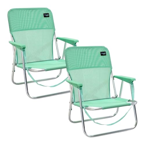 TIENDA EURASIA - Silla de Playa Plegable | Pack 2 Sillas de Playa Ligeras | Asas de Transporte | Estructura Aluminio y Textileno | Medida 54x54x25/63 cm | Peso Máx 90kg (Agua)