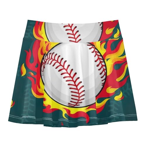 Flaming Baseballs Athletic Shorts Girls Skorts Skirts with Shorts Rainbow Butterfly 3t