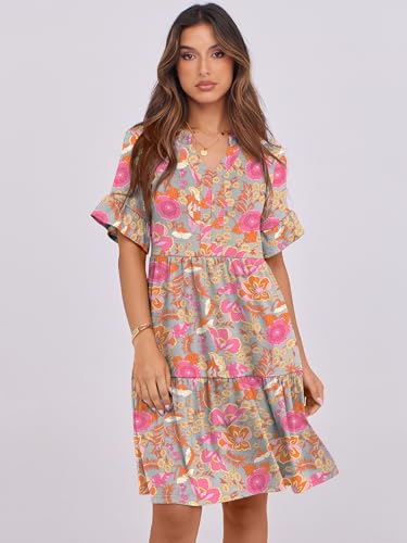 Image of ANRABESS Women's Summer Casual Dress, V-Neck Ruffle Sleeve Tiered Mini Dress, Soft Comfy Fabric with Pockets for All-Day Wear