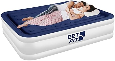 Get Fit Air Bed with Built In Electric Pump - Premium Double Size - Blow Up Bed with 2 x Free Pillows - Elevated Inflatable Air Mattress for Outdoor, Camping, Tents - Black/Grey