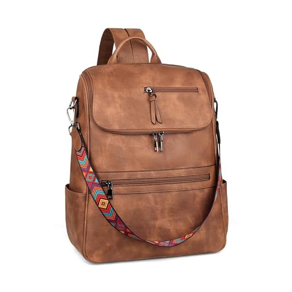 FADEON Laptop Backpack for Women Leather Travel Backpack with Laptop Compartment, Designer Ladies Computer Backpacks Brown
