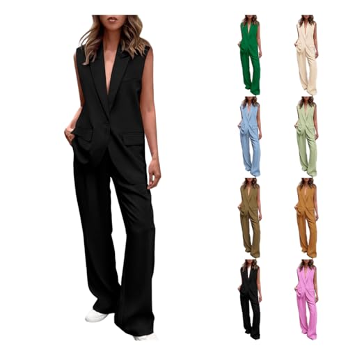 Casual Business Outfits For Women 2 Piece Sets Sleeveless Suit Vest And Wide Leg Pants Trendy Summer Blazer Sets