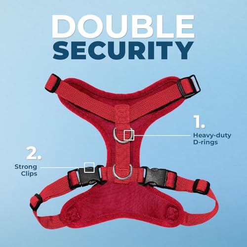 Image of Best Pet Supplies Voyager Step-in Lock Pet Harness w Reflective Pet Leash Combo Set with Neoprene Handle 5ft - Supports Small, Medium and Large Breed Puppies /Cats - Red, S