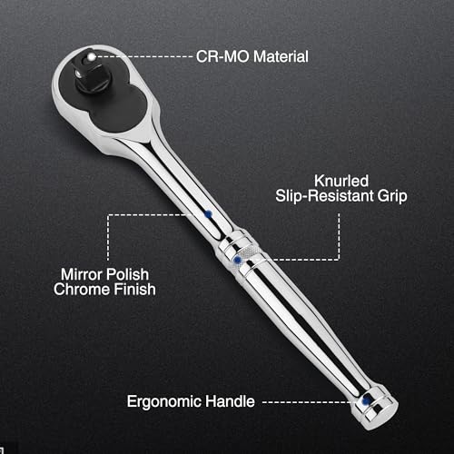 Image of WORKPRO 3-Piece Ratchet Set, 1 /4 inch, 3 /8 inch, 1 /2 inch Drive, 72-Tooth | Quick Release Reversible, 5 Degree Swing, Chrome Alloy Made, Full Polished