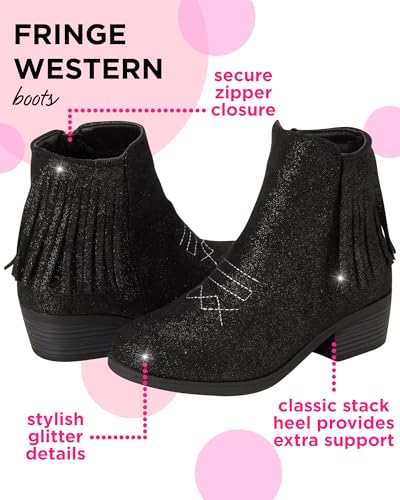 bebe Girls Cowboy Boots - Suede Ankle Booties with Fringe and Block Heels - Sparkly Shoes for Toddlers, Little and Big Girls2