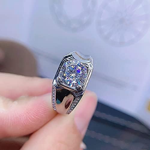 Shiny Full Diamond Ring 2Carat Round Cut Cubic Zirconia Promise Ring Wedding Ring for Men Silver Ring CZ Cocktail Ring Eternity 950 Platinum Simulate Moissanite Ring Adjustable Ring 031 - Image 4
