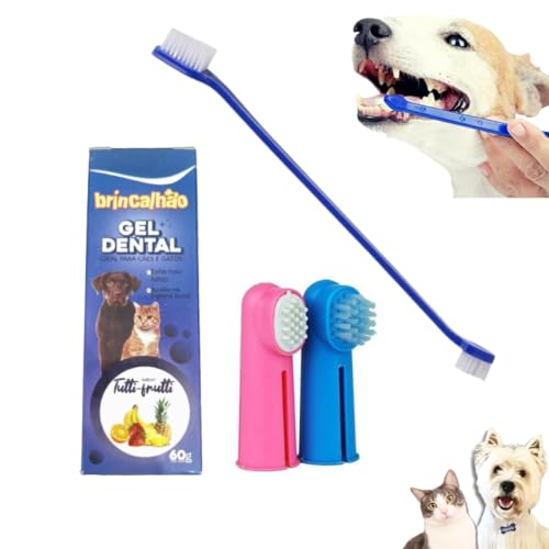 Kit Escova De Dente Pet + Pasta De Dente Para Cachorro Gato