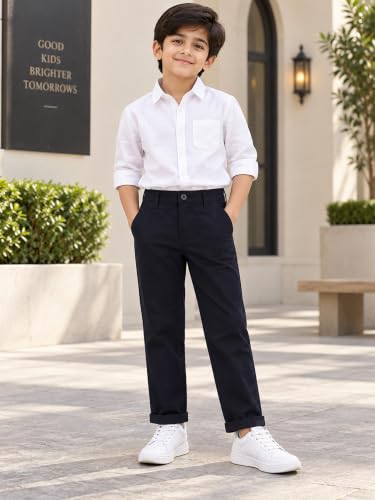 Image of KiddoPanti Boys 100% Cotton Twill Chinos Pant | Comfortable Regular Fit | 2 Side Pocket, 2 Back Pocket | Ankle Length | Back Elasticated Waistband with Button Zip Open Fly