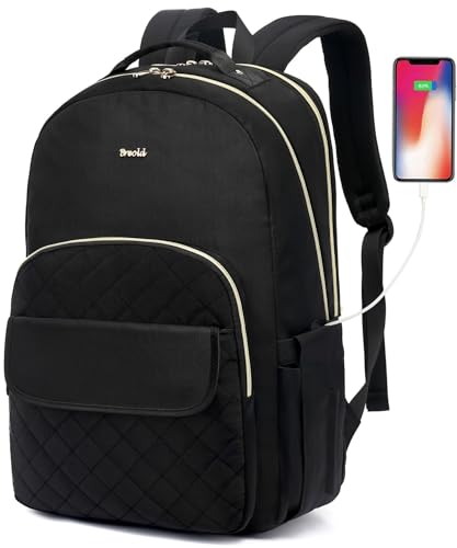 Breold kvinnor ryggsäck laptop ryggsäckar 15,6 tum för arbete resor TSA-vänlig, skolväska högskola bokväska uni ryggsäck skolryggsäck för flickor, vardaglig dagväska för lärare damer, svart