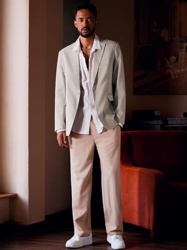 Image of MAGE MALE Men's One Button Suit Jacket Elegant Solid Color Blazers Slim Fit Lightweight Sport Coats Blazer