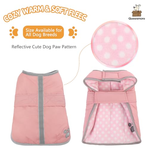 Image of Queenmore Winter Coat, Fleece Puffer Down Vest, Cold Weather Pet Jacket, Waterproof Reflective Reversible Sweater Clothes for Small, Medium and Large Dogs (Light Pink, XL)