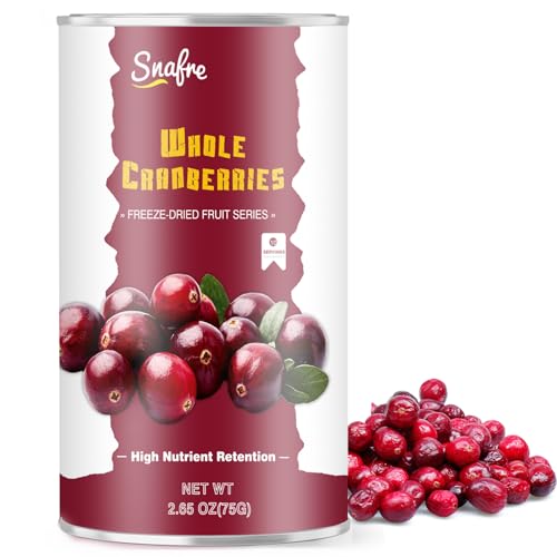 Freeze Dried Cranberries, 2.64OZ/75G Whole Frozen Cranberries, Freeze Dried Fruit, Camping Food & He-althy Fruit Snacks, 100% Natural, No Sugar Added,