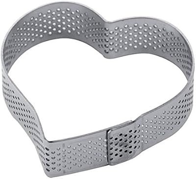 Pavoni XF14 Perforated Indented-Heart-Shape Stainless Steel Tart Ring 2-7/16 Inch x 2-7/8 Inch x 3/4 Inch High