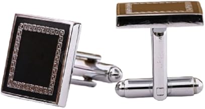 GROPOTIT Black Cufflinks With Silver Unique Design | Men's Jewellery | Formal Shirt Sleeve Button | Sleeve-Link For shirt, Suit, Blazer | Birthday Gift & Anniversary Pair Gift Set For Men |