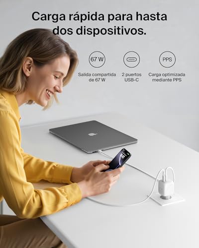 Miniatura 2 de Belkin BoostCharge Pro Cargador USB C de 2 Puertos 67W, Carga Rápida