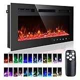 36 Inch Electric Fireplace Inserts, Quiet Wall Mounted Fireplace, Led Fireplace for Living Room, Recessed Electric Fireplace, Linear Fireplace, Logs & Crystal, 750/1500W