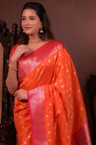 Image of SGF11 Women's Kanjivaram Pure Handloom Soft Silk Saree With Blouse Piece
