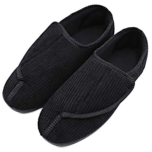 Men s Diabetic Slippers Adjustable House Shoes Warm Plush Fleece Comfortable Non-Skid Relief for Wide Swollen Feet, Elderly, Diabetes, Swelling, Edema, Arthritis