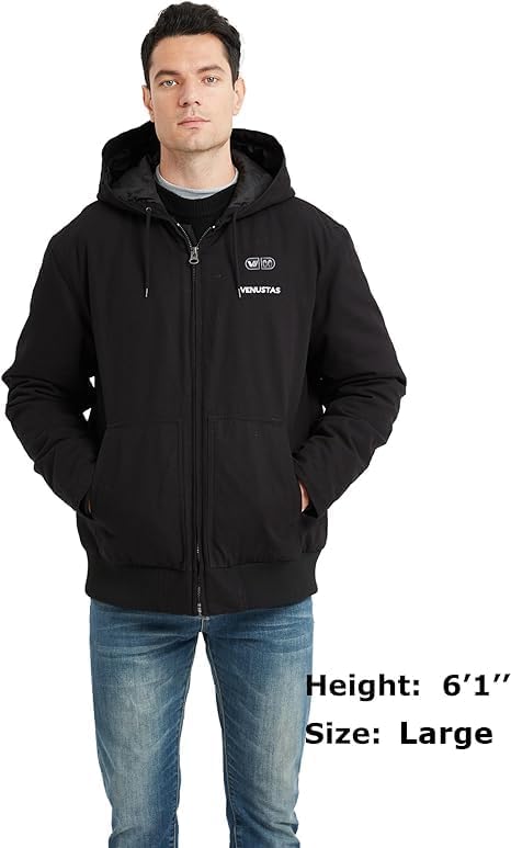 Venustas 12V Men's Dual-Control Heated Canvas Jacket with Battery, Winter Heated Hoodie - Image 2