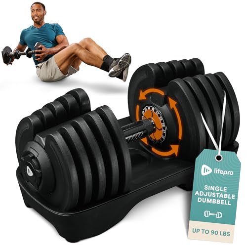 LifePro Triform Max 90 lb Single Adjustable Dumbbell &ndash; Replaces Full Dumbbell Set, 16 Weights...