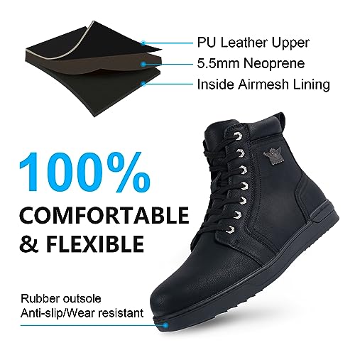 Men's Casual Boot PU Leather Combat Boots For Men Waterproof Motorcycle Boots For Biker Hiking with Lace-Up Side Zipper2