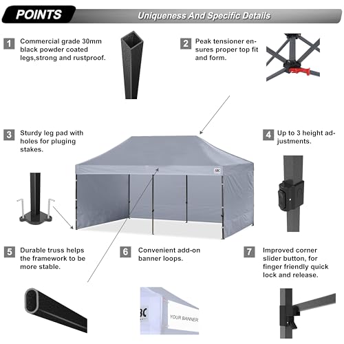 Image of ABCCANOPY Heavy Duty Easy Pop up Canopy Tent with Sidewalls 10x20, Gray