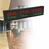 Reloj digital de hora mundial, pantalla LED multizona horaria, nombres de ciudades y horarios personalizables, ideal para estacionamientos y gestión global del tiempo