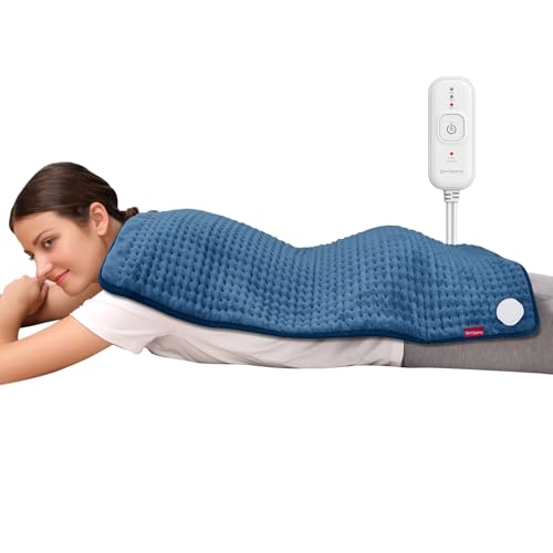 Comfytemp Heating Pad for Back Pain Relief - FSA HSA Eligible Extra Large Heating Pad XXL, Birthday Gifts for Women Mom Her Wife, 17''x 33'' King Size Electric Heating Pad for Period Cramps (Blue)