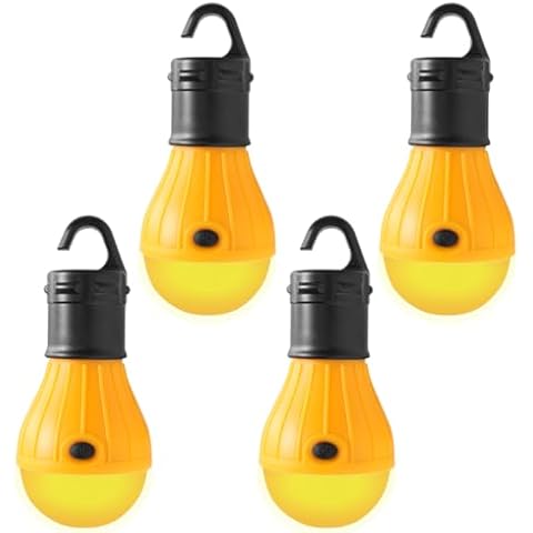 KINUR Sleep Aid Camping Light Bulbs Soft Amber Yellow Color Bug Resistent Portable Hanging Lantern for Kids,Baby,Camping,Hiking,Fishing,Decoration,Gift.(Batteries Not Included) 4 Pack Cover