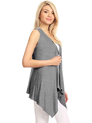 Image of Made By Johnny Women's Lightweight Sleeveless Cardigan - Draped Open Front Vest with Asymmetrical Hem
