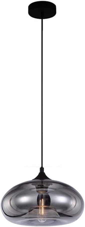 Smoke Grey Glass Lamp - Kitchen Island Ceiling Hanging Light - Modern Creative Chandelier for Restaurant Loft Hotel, Max40W, E27 Flush Mount Light/28 * 14Cm