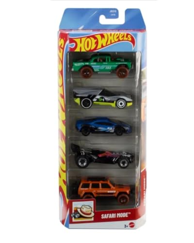 Image of Hot Wheels Car 2026 Safari Mode Pack of 5 (95 Jeep Cherokee, Big-Air Bel Air, Blade Raider, Lamborghini Huracan Sterrato, Rally Speciale) Multi - Color