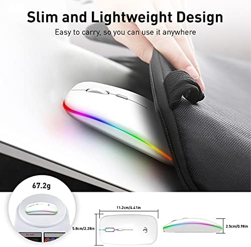 RIIKUNTEK Wireless Mouse Rechargable, Wireless Mouse for Laptop, LED Wireless Mouse, Slim Wireless Mouse w/ 1600 DPI, Silent Mouse w/ USB Receiver, 2.4G Wireless Mouse for Laptop PC Mac Office White