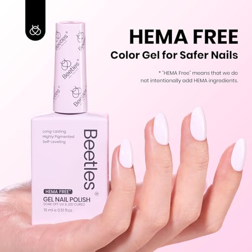 Image of Beetles Pink Gel Polish - HEMA-Free Cream Puff 15ML Full Size /0.51Fl Oz, Pastel Light Pink Gel Nail Polish, Soak Off UV LED Lamp Nail Art, Long-Lasting Manicure Salon DIY Home