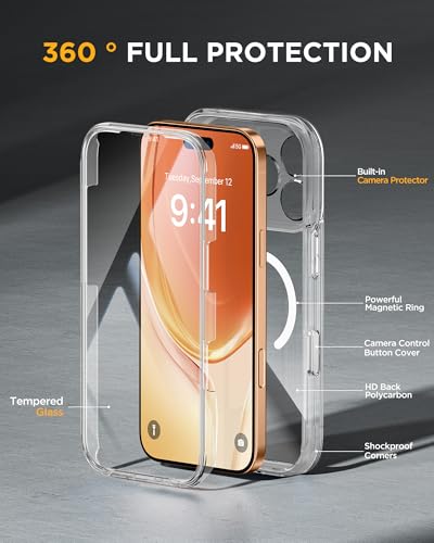 Image of Miracase for iPhone 17 Pro Max Case 6.9 inch Full-Body Phone Case with Built-in Glass Screen Protector& Full Camera Protector,[Magnetic with MagSafe] Drop Proof 17 ProMax Cover, Clear