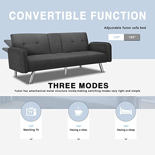 Dklgg Futon Sofa Bed Convertible Sofa Couch, Modern Loveseat Sleeper Futon Couch With 2 Cup Holders, Convertible Folding Sofa Bed Small Couch For Living Room, Bedroom, Apartment Or Dorm #TOP7