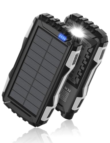 Power Bank Solar Charger,42800mAh Portable Charger,Solar Power Bank,External Battery Pack 5V3.1A Qc 3.0 Fast Charger Built-in Super Bright Flashlight (Light Black)