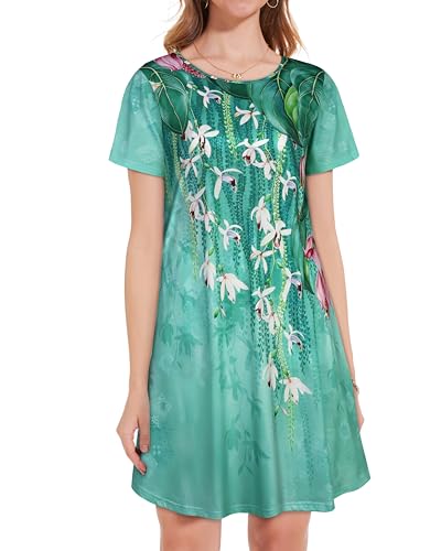 Image of JOLIGAL Summer Dresses for Women Casual Short Sleeve Sundress Scoop Neck Beach T Shirt Dress with Pockets 2026