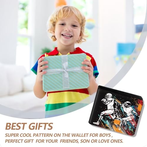 Image of Teen Boys Wallet, Cool Football Wallets for Kids Son 9-12 /8-10 /8-12 with Wallet Card, Funny Leather Bifold Rfid Blocking Wallet, Purse Coin Pocket Id Window for Men Boy Male Youth Guys Gifts