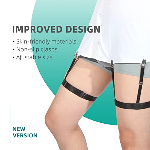 Image of Shirt Stays for Men, DOMAXCAI Upgraded Shirt Tucker, Premium Adjustable Shirt holders, Non-slip Locking Clamps Shirts Garters for Men Police Military, Black