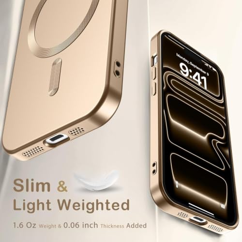 Image of DIZORO Magnetic Case for iPhone 13 / iPhone 14 Cover [Compatible with MagSafe][Built-in Camera Lens Protector] Slim Soft Silicone Bumper Shockproof Metallic Luster Back Cover Phone Cases (Desert)