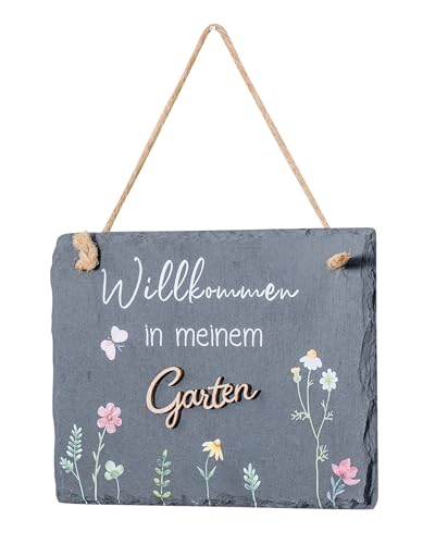 Schiefertafel Garten 20x15cm Willkommen Gartendeko Garten-Schild...