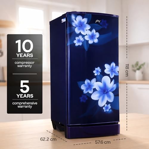 Image of Godrej 180L 1Star 5 Years Comprehensive Warranty | | Advanced Capillary Technology| Jumbo Vegetable Tray| 2.25L Bottle Space Single Door Refrigerator (RD EDGE 205AN WRF PP BL, Pep Blue)