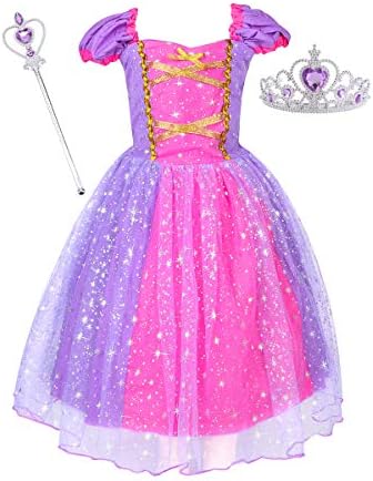 Suyye Princess Dress Costume for Little Girls Christmas Day Gift Birthday Party Shining Dress（Purple with accessories, 100cm