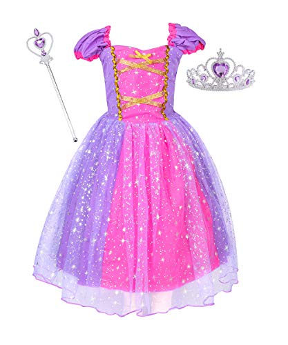 Suyye Princess Dress Costume For Little Girls Christmas Day Gift Birthday Party Shining Dress（Purple With Accessories, 100Cm #TOP24